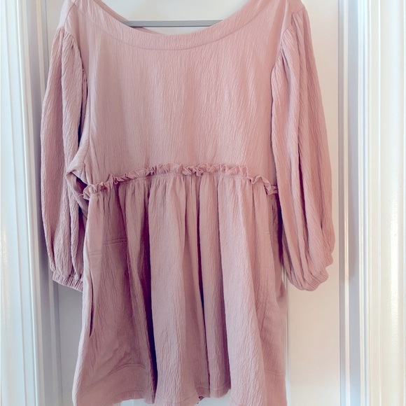 MABLE ROSE COLOR ROMPER FRILLY SIZE S FRINGE HEM PEASANT SLEEVES DEEP POCKETS - Picture 2 of 15